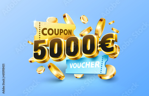 5000 euro coupon gift voucher, cash back banner special offer. Vector illustration