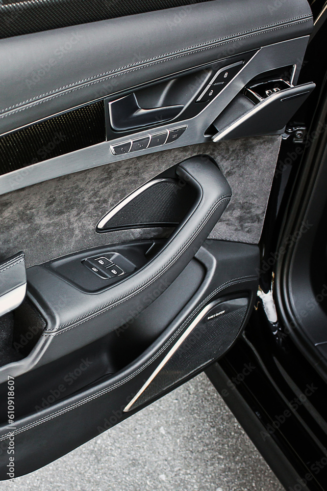 Car doors. Car interior luxury. Car interior details.