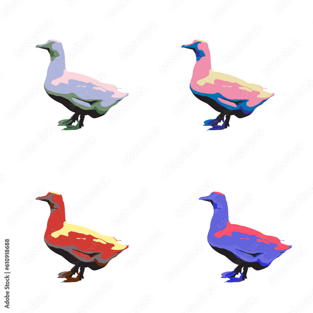 Obraz premium Set of colorful duck illustration silhouettes vector