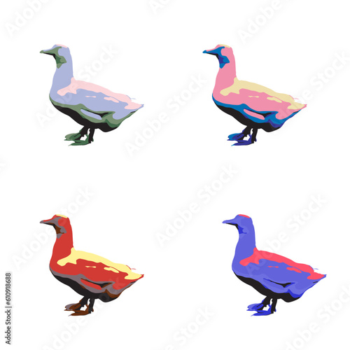 Set of colorful duck illustration silhouettes vector