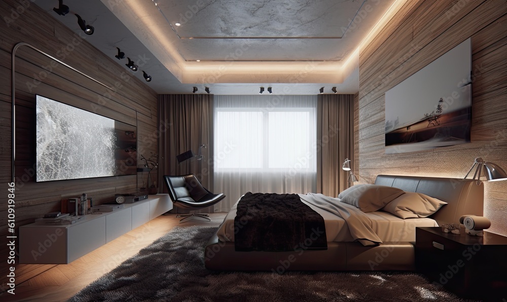 Experience luxury in the unique and amazing bedroom with a TV. Creating using generative AI tools