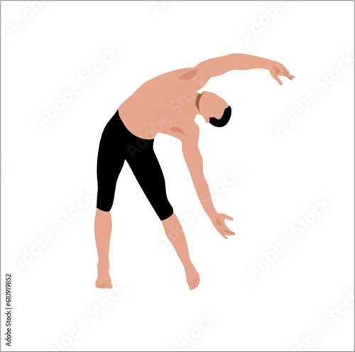 Young man practicing meditation flat vector illustration. Person character doing yoga exercises for mental and physical health, clear mind, harmony. Health, yoga, meditation concept for design. 