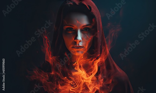 Fotografija The female form danced amidst the fiery inferno, her allure and mystery intertwined