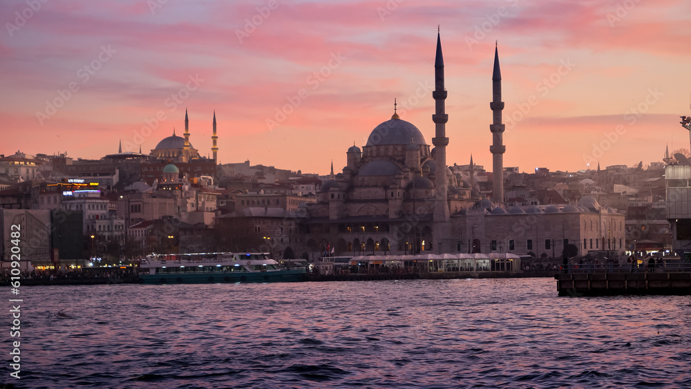 March, 2023, Turkey, Istanbul. Amazing sunset over the Bosphorus and Kadikoy