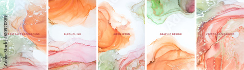 Set luxury abstract alcohol ink marble texture. Modern fluid art backgrounds.