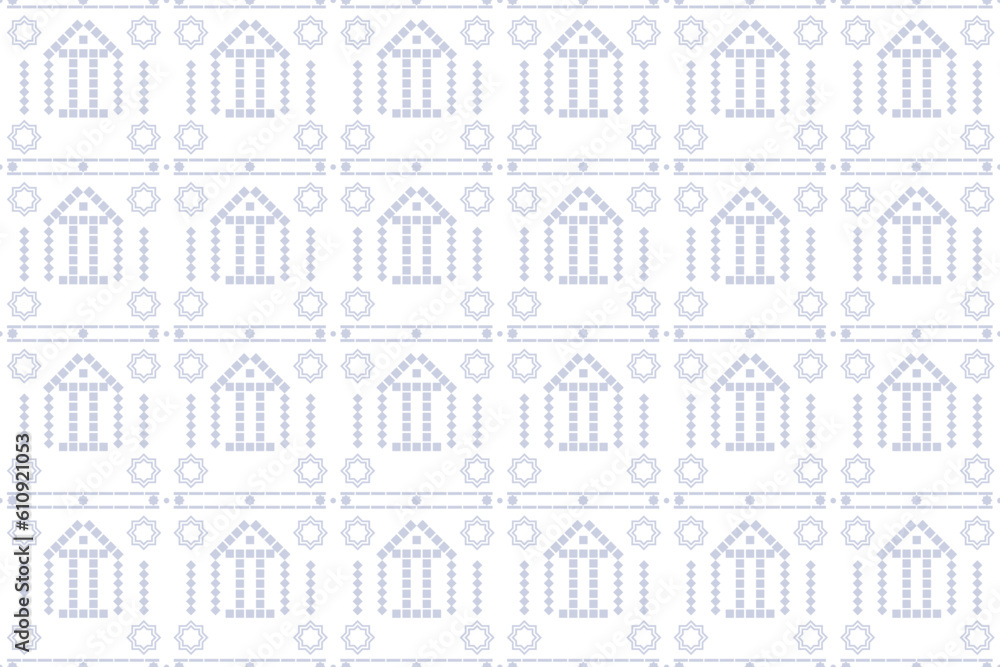 Light Blue geometric grid pattern and white background. The creativity of the square circles rectangles eight pointed stars in pastel and seamless