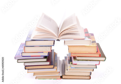 Composition with stack of books  isolated on white background.