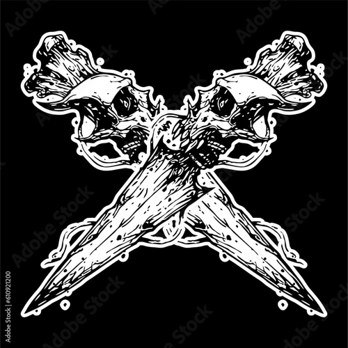 vector illustration traditional dagger skeleton skull head. Can be used as Logo, Brands, Mascots, tshirt, sticker,patch and Tattoo design.