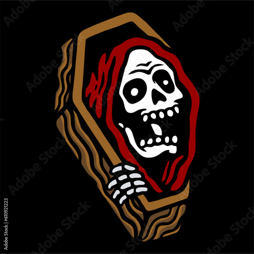 vector illustration skeleton skull grim reaper artwork . Can be used as Logo, Brands, Mascots, tshirt, sticker,patch and Tattoo design.