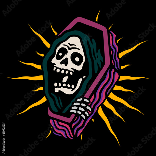 vector illustration skeleton skull grim reaper artwork . Can be used as Logo, Brands, Mascots, tshirt, sticker,patch and Tattoo design.