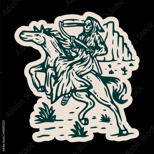 vector illustration skeleton skull grim reaper artwork . Can be used as Logo, Brands, Mascots, tshirt, sticker,patch and Tattoo design.