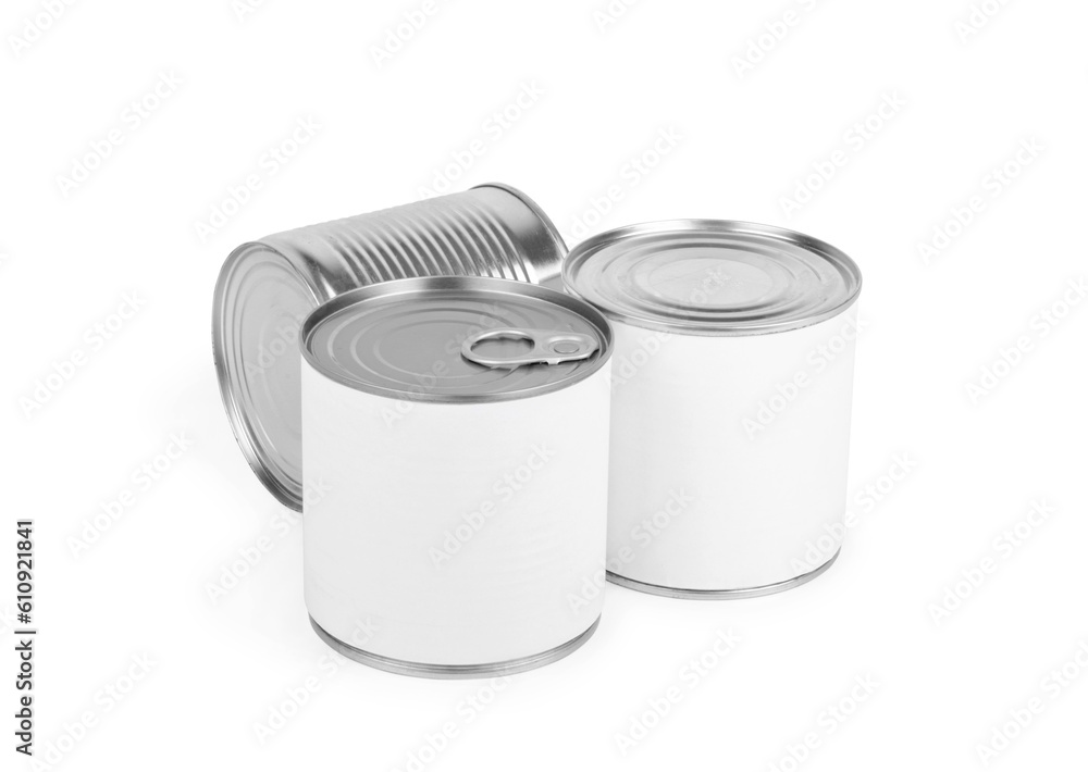 Three different canned food cans isolated on white. Three different canned food cans isolated on white.