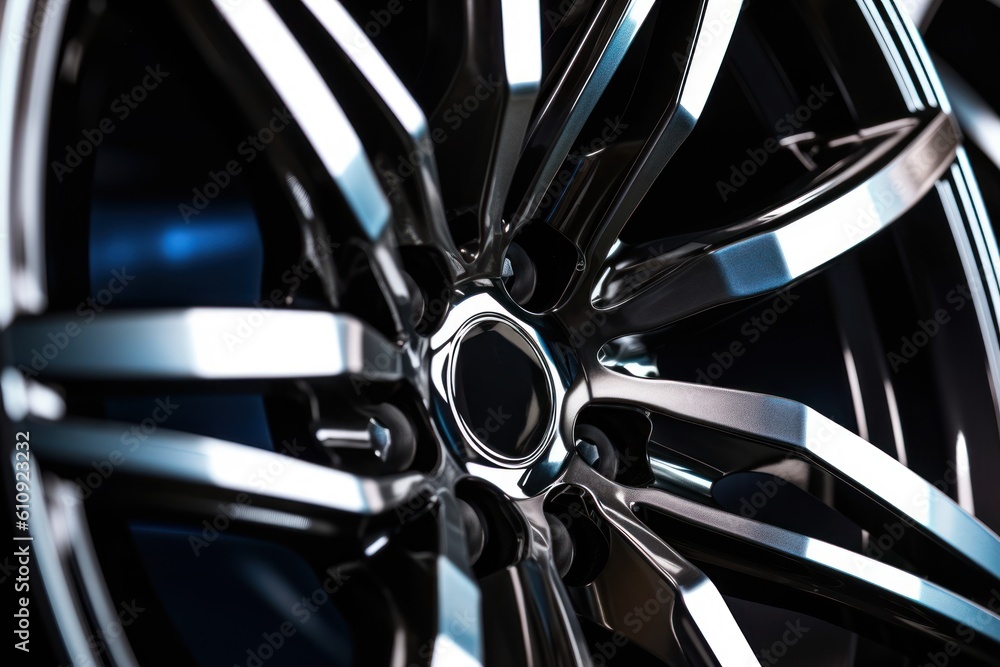 close-up view of a shiny high-tech car rim, ai tools generated image