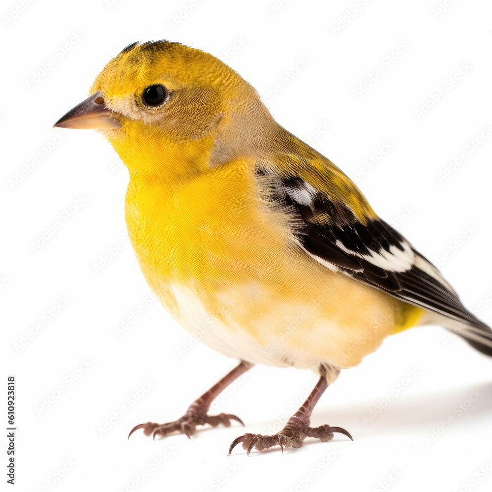 American Goldfinch bird isolated on white background. Generative AI