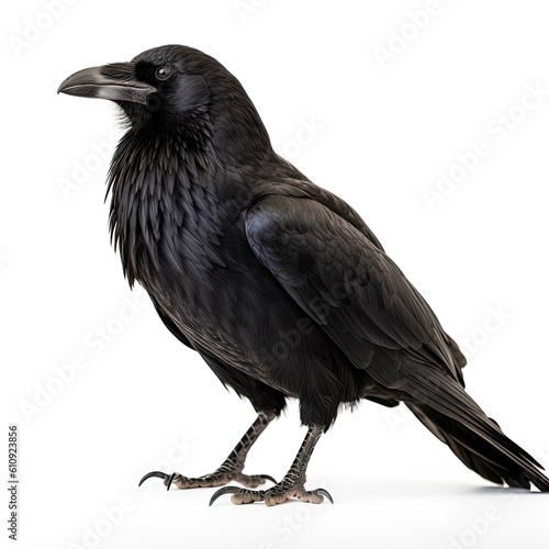 Common Raven bird isolated on white background. Generative AI