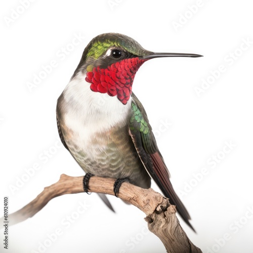Ruby-throated Hummingbird bird isolated on white background. Generative AI