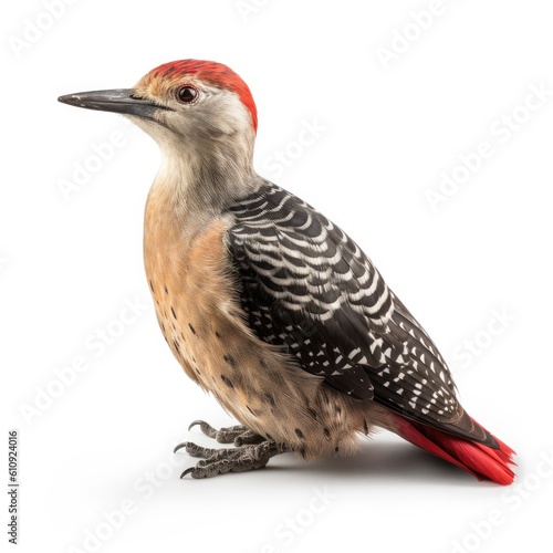 Red-bellied Woodpecker bird isolated on white background. Generative AI