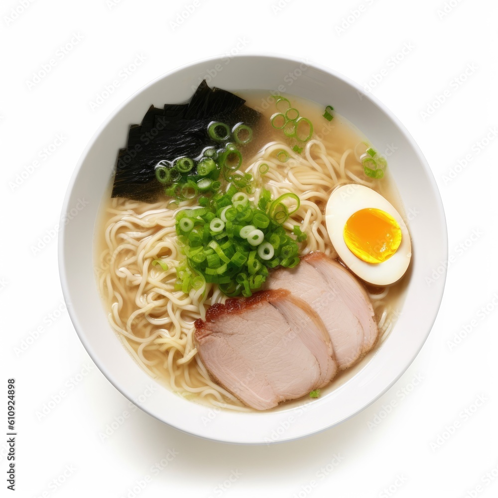 Yokohama Iekei Ramen Combination of Tonkotsu isolated on white background. Generative AI Yokohama Iekei Ramen Combination of Tonkotsu isolated on white background. Generative AI