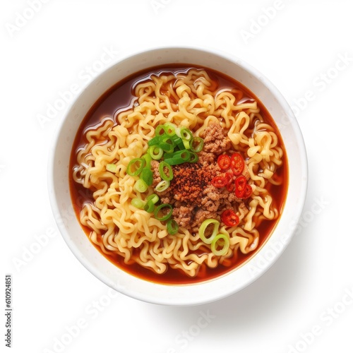 Nagoya Taiwan Ramen Spicy minced pork and soy isolated on white background. Generative AI