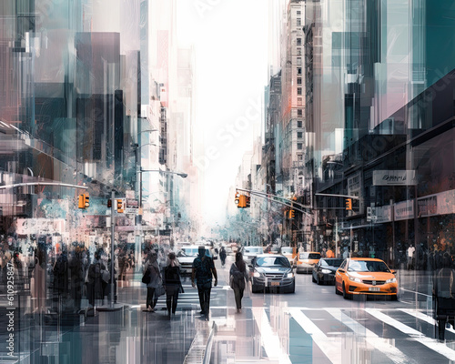 Busy Street Scene - Wall Street Financial District - Generative AI