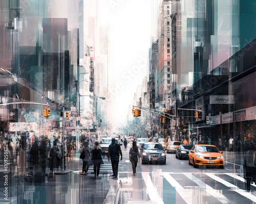 Busy Street Scene - Wall Street Financial District - Generative AI © Maxim