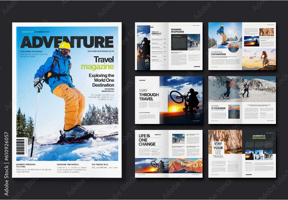 Travel Magazine Layout Stock Template | Adobe Stock