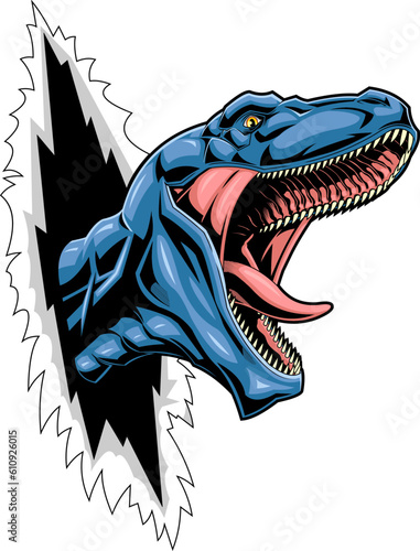 Angry Dinosaur Breaks The Paper Graphic Design. Vector Hand Drawn Illustration Isolated On Transparent Background