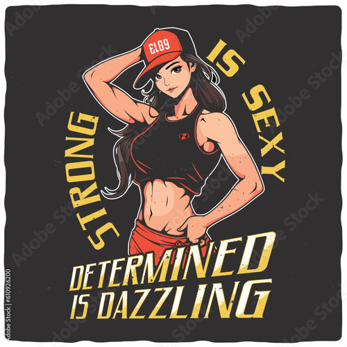 T-shirt or poster design with illustration of beautiful female