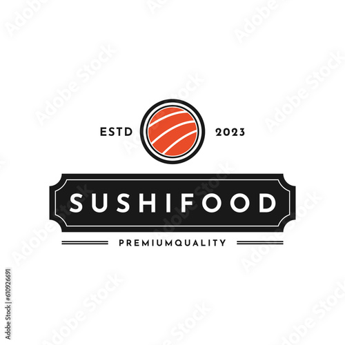 Vintage retro japanese sushi food logo design idea