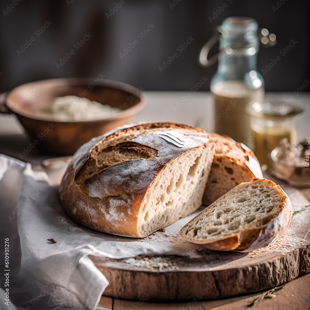 Bread and wheat. Illustration. Ai generation.