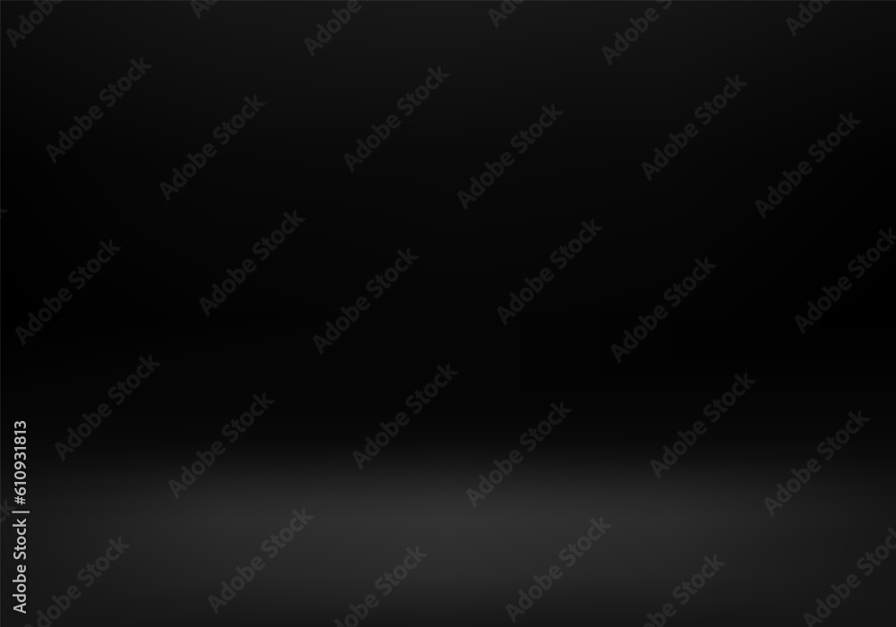 Black empty room studio gradient used for background and display your products. Graphic art design. Product presentation backdrop. Vector illustration.