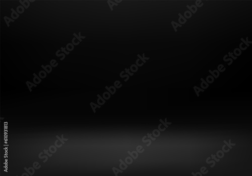 Black empty room studio gradient used for background and display your products. Graphic art design. Product presentation backdrop. Vector illustration.