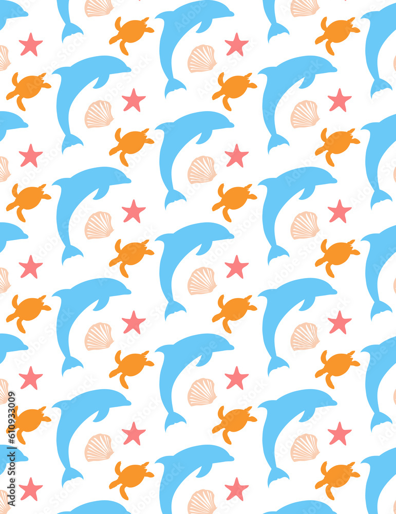 pattern sea animals dolphin sea star turtle