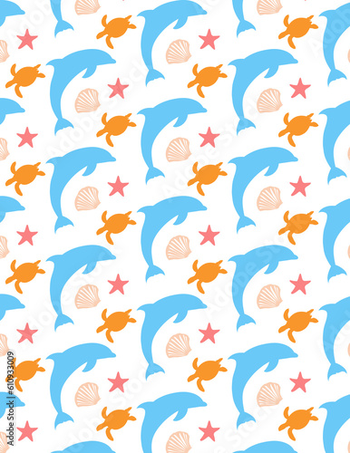 pattern sea animals dolphin sea star turtle