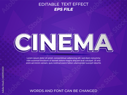 cinema text effect, font editable, typography, 3d text. vector template