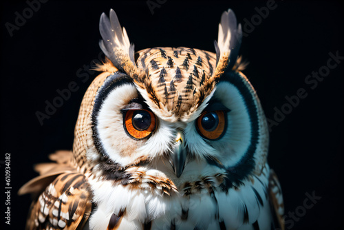 Close up Owl against black background With Generative AI