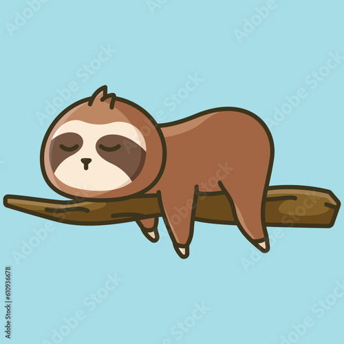 Cute sloth sleeping in a tree cartoon simple illustration icon