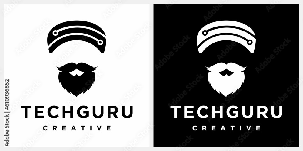 Tech guru beard logo design icon symbol illustration vector eps 10. Tech guru beard logo design icon symbol illustration vector eps 10.