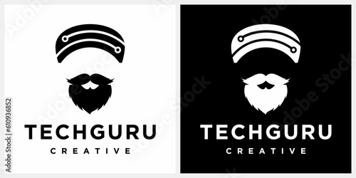 Tech guru beard logo design icon symbol illustration vector eps 10.