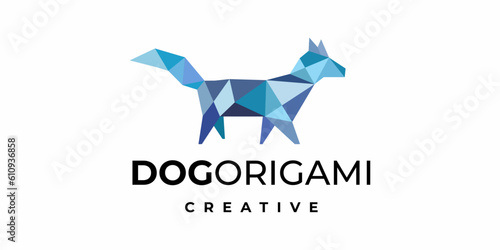 Dog origami style low poly logo design icon symbol illustration vector eps 10.