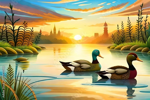 Ducks swimming on the lake  created with Generative AI.