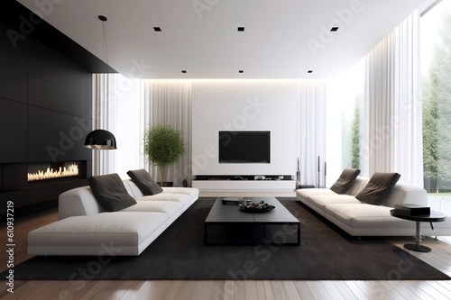 Minimalist Beautiful Living Room. Generative AI