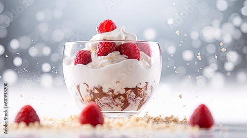 raspberry panacota dessert in a glass. generative AI