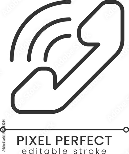 Handset pixel perfect linear icon. Phone calls. Informational center. Business support. Thin line illustration. Contour symbol. Vector outline drawing. Editable stroke. Poppins font used