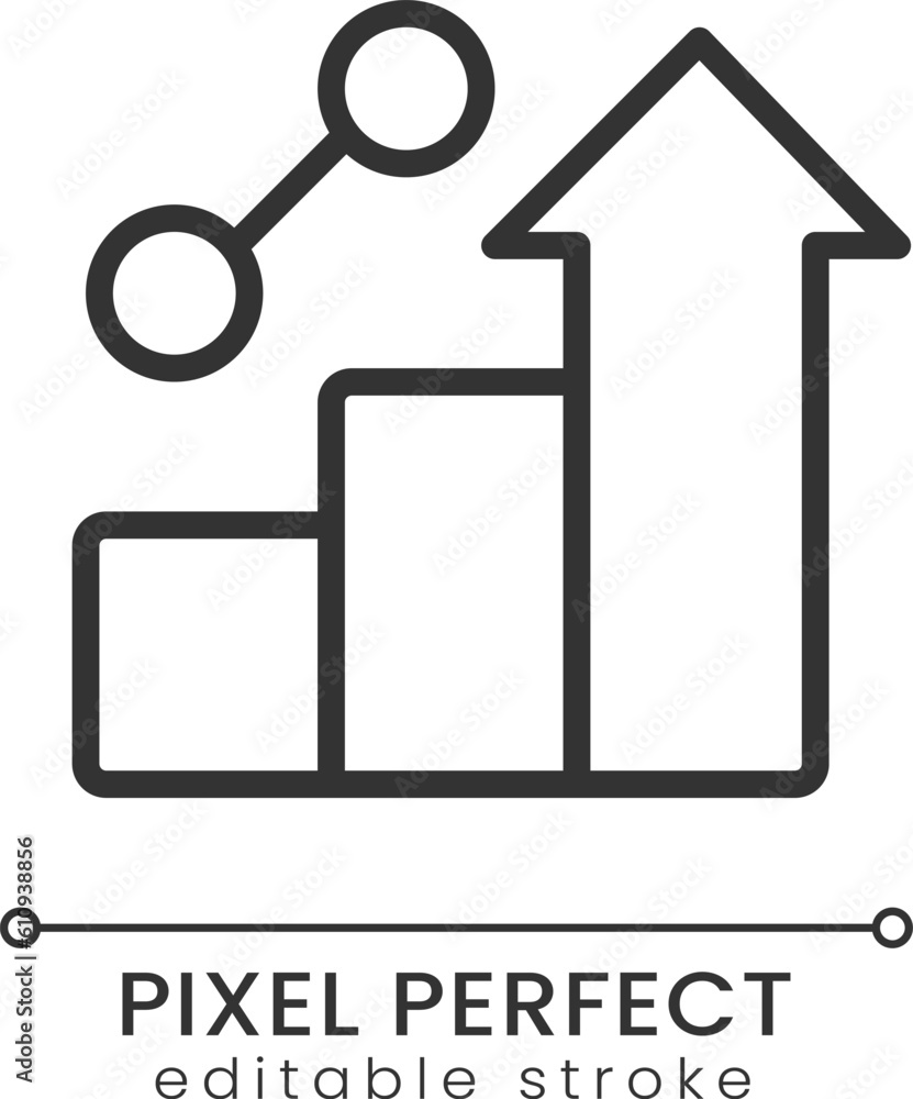 Business growth pixel perfect linear icon. Dynamic of development. Corporate progress. Thin line illustration. Contour symbol. Vector outline drawing. Editable stroke. Poppins font used Business growth pixel perfect linear icon. Dynamic of development. Corporate progress. Thin line illustration. Contour symbol. Vector outline drawing. Editable stroke. Poppins font used
