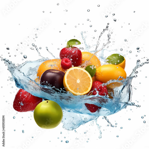 Fruits splash in water isolated white