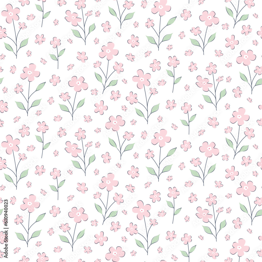 Seamless pattern of pink flowers and green leaves. Floral print Seamless pattern of pink flowers and green leaves. Floral print