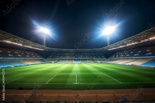 Illuminated Soccer Stadium under the Spotlight. Generative AI