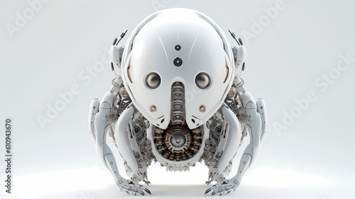 3D render, Visualization of artificial intelligence, AI, KI, Concept Future Robot / Bot Head, pale white, glossy, on white background. Generative AI © Nico Vincentini