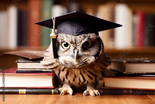 Wise Owl donning Graduation Cap and Spectacles. Generative AI